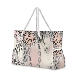 Shoppingväskor Leopard Print Beach Bag, Damljus Handväska Singel Shoulder Fashion 2021 220310