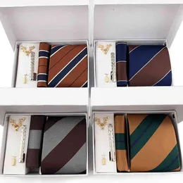 Necktie Scarf Corbata 2021 Men's Striped Tie Gift Box 6-piece Pocket Collar Clip Cuffs