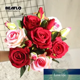 1 Branch Velvet Rose 3 Heads Artificial Flowers DIY Silk Fake Flower Fresh Flores for Party Home Wedding Garden Decoration