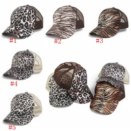 Leopard hästsvans baseball kepsar tvättade röriga bullar hattar trucker pony cap unisex visor cap hatt utomhus snapbacks caps party hatts rra3779