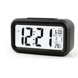 Table Clock Smart Sensor Nightlight Digital Alarm Clocks with Temperature Thermometer Silent Desk Bedside Wake Up Snooze
