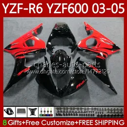 دراجة نارية للأطفال Yamaha YZF600 YZF R 6 600 CC YZF-R6 2003 2004 2005 CONLING 95NO.162 YZF R6 600CC YZF-600 03-05 Body YZFR6 03 04 05 OEM Red Flames Fairing Kit
