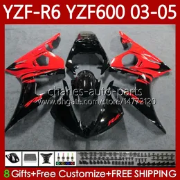 YAMAHA YZF600 YZF R 6 600 CC YZF-R6 2003 2004 2005 YZF-R6 2003 2004 2005 YZF R6 600CC YZF-600 03-05 Vücut YZFR6 03 04 05 OEM Red Flames Fairing Kiti