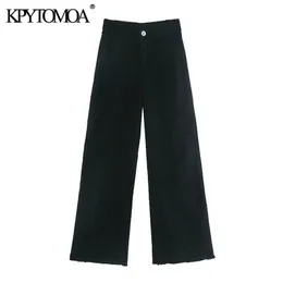KPYTOMOA Tasche moda donna Tassel sfilacciato Jeans dritti Vintage Vita alta Zipper Fly Denim Pantaloni alla caviglia femminili Mujer 201223