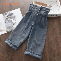 Jeans Bear Leader Children's Clothing Girls' Wide-Leg Pants Autumn Straight-Leg High-Waist Denim Trousers