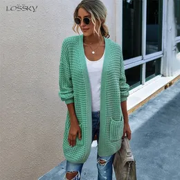 Long Sweater Cardigan Women Casual Long Sleeve Knitted Cardigans Tops Warm Autumn Winter Green Womans Clothes Fall 2020 Fashion LJ201127