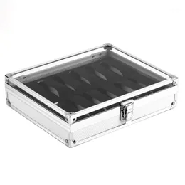 Uhrenboxen Hüllen OUTAD Professionelle 12 Gitter Box Schmuck Display Aufbewahrung Quadratisches Gehäuse Aluminium Wildleder Innenbehälter Case1