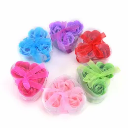 3pc Heart Shape Handmade Rose Soap Petal Simulation Flower Paper Flower Soaps Valentines Day Birthday Party Gifts