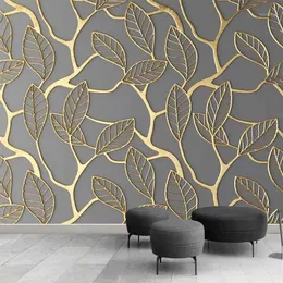 Wallpapers Drop Custom Po Wallpaper Wandbilder 3D stereoskopische goldene Baumblätter kreative Kunst TV Hintergrund Wandpapiere Home Decor1