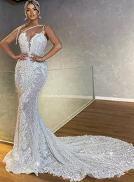 2022 Artı Boyutu Arapça ASO EBI Lüks Mermaid Dantel Gelinlik Bir Omuz Boncuklu Gelinlikler Elbiseler ZJ466