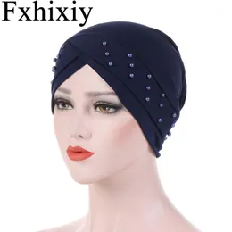 Beanie/Skull Caps Muslimska kvinnor Solid Silky Cross Cotton Bead Turban Hat Chemoterapi Cancer Chemo Beanies Cap Hijab Headwear1