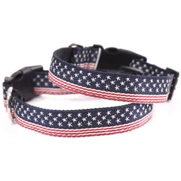 Dog Collar Leashes Fashion Nylon Collar American Flag Printing Halsband för små och medelstora kattdjur Smycken Tillbehör (Blå) 1