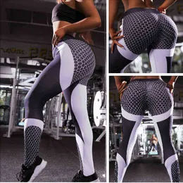 5 cores Nova Fitness Esporte Leggings Mulheres Malha Imprimir Cintura Alta Legins Femme Girls Workout Yoga Calças Push Up Elastic Slim Calças H1221