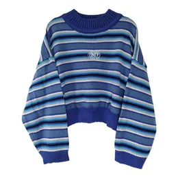 Clarissa Sweater Striped Oversized Jumper Embroidered Mock Neck Cropped Pullovers Harajuku Women's Sweaters / 201023