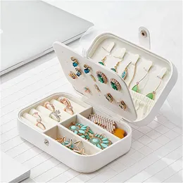 Proteable Pu Leather Jewelry Box Fashion Halsband Ringörhängen Lagringsarrangör Holder Travel Cosmetics Beauty Accessories Display Case Box