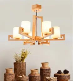 Nordic Solid Wood Chandelier Enkel Kreativ Personlighet Ljus Ny Kinesisk stil Konst Vardagsrum Ljus Led Japansk stil Bedroo