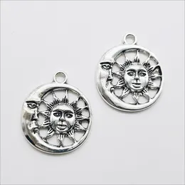 Wholesale Lot 50pcs Sun Moon God Face Antique Silver Charms Pendants for Jewelry Making Bracelet Earrings DIY Keychain Pendant 28*24mm DH0842