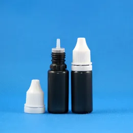 100 jogos / lote 10ml conta-gotas de plástico garrafas pretas com tampas evidentes à prova de adulteração pontas longas e finas proteção contra luz LDPE loção para pintura de gotas para os olhos líquido 10 mL