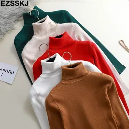 Casual Herbst Winter Grundlegende Pullover Pullover Frauen Rollkragen Solide Stricken Schlank Pullover weibliche Langarm bigsize warme Pullover T200101