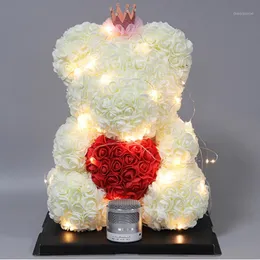 Flores decorativas grinaldas 25cm rosa ursinho de pelúcia flor de espuma artificial com diodo emissor de luz de luz Valentim presentes de natal caixa Casa de dezembro