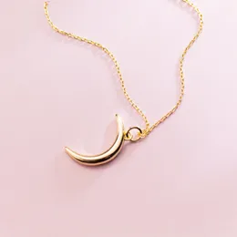 Gold Moon Necklace Real 925 Silver Choker Kolye Charm Minimalism Vintage Boho Bijoux Femme Collier Necklace Women Joyas Jewelry Q0531