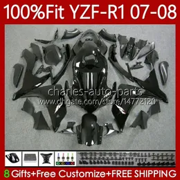 OEM Bodywork 100% Fit dla Yamaha YZF-R1 YZF1000 YZF R 1 1000 CC 07-08 Moto Body 91NO.1 YZF R1 1000CC YZFR1 07 08 YZF-1000 2007 2008 Zestaw Wtryskiwania Mold Glossy Black