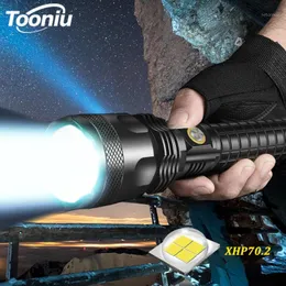 Uppladdningsbar XHP70.2 LED Super Ljus Vattentät Zoom Tactical Torch 3 Belysningslägen Utomhusljus Användning 26650 Batterikapplunkter Torches