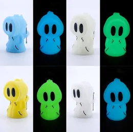 Luminous Ghost Shape Smoking Pipe Tobacco Tube Glow In The Dark Smoke Bongs Creative Silicone Dab Rig With Dab Tool And Glass Bowl