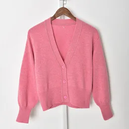 2021 Wiosna Z Długim rękawem V Neck Pink Pure Color Wełniany Dzianiny Jednopierowe sweter Kobiety Moda Swetry Scargan J2316123