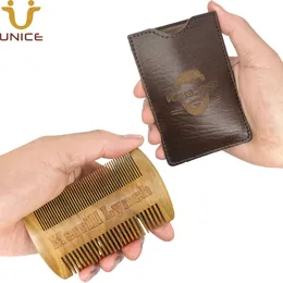 MOQ 100PCS Custom LOGO Comb for Beard Hair Premium Green Sandalwood Wood Wide & Fine Tooth With PU Leather Case