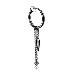 clip on earrings Stainless steel black cone chain tassel hoop earrings ear cuff for women men fashion jewelry will and sandy