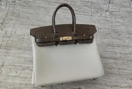 Birkinbag Bag Bag Crocodile Touch عالية الجودة خوذة Handlement 30 سم مصمم حقيبة يد حقيبة اليد العلامة التجارية المصنوعة يدويًا بالكامل