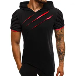 Men's T-Shirts Fashion Men's Hooded Scratch T-shirt Summer Pattern Casual Gyms Fitness Comfortable Shirt Clothing Camisetas Hombre1