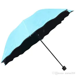 Anti-UV Three Folding Umbrella Water Flowering Bloom Sunny Rainy Umbrellas Black Coating Windproof Solid Short Handle Umbrella WDH0866