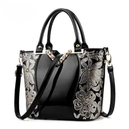 Nowe modne czarne haftowane jasne skórzane torby na ramię torebka damska torba damska bagaż