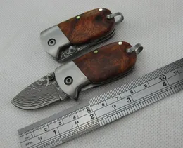 1Pcs New 3.46 Inch Damascus Pocket Folding Knife VG10 Damascus Steel Blade Shadow Wood + Steel Head Handle EDC Knives