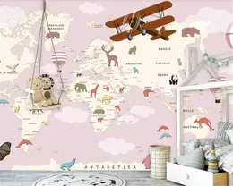 mundo plano animal Beibehang personalizado Grande Mapa dos desenhos animados mural de parede Modern Hot balão de ar 3d Tapeten