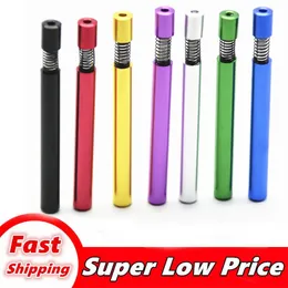 Premium Large 78mm length Metal one hitter spring bats smoking Dugout pipe Filter Tips aluminium Snuff Snorter Dispenser Tube Straw Sniffer