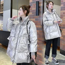 새로운 겨울 여성 파카 패션 반짝 이는 패브릭 두꺼운 방풍 따뜻한 재킷 코트 아웃웨어 스노우웨어 자켓 S-XL 201102