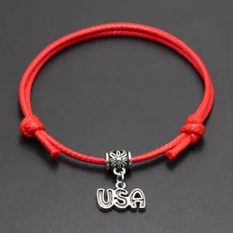 Ny USA Hängsmycke Röd Tråd Sträng Armband Lucky Black Kaffe Handgjorda Rope Armband för Kvinnor Män Smycken