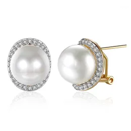 Stud Bröllop Jewellry Vit Cubic Zirconia Pearl Örhängen Guldöverdrag för kvinnor Mode Smycken E20961