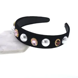 Wide Headband Luxury Barock Retro Flower Crystal Crown Tiara Black Headwear Women Wedding Hair Smycken Headdress Tillbehör