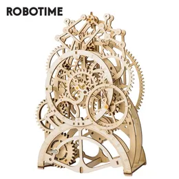 Robotime ROKR DIY Wooden Puzzle Mechanical Gear Drive Pendulum Clock Assembly Model Building Kit Toys for Children LJ200928