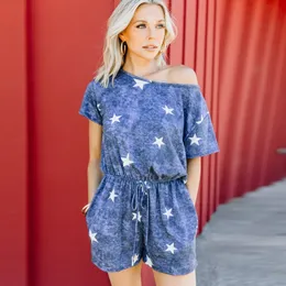 Womail Womens Short Sleeve Star Print Jumpsuit One Piece jumpsuit women Casual Short Sleeve Ladies O-Neck SPockets Romper T200704
