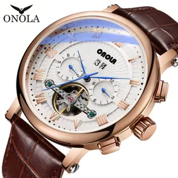 Hot Automatic Mechanical Business Belt Mens Watch High Quality Rudder Flywheel Hollow Waterproof Watch Mens Wristwatches