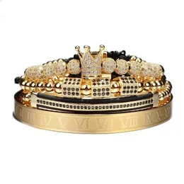 Mężczyzn Bransoletka biżuteria 4PC/zestaw Crown Charms Macrame Kulki Bracelety Plajing Man Luxury Biżuteria do kobiet Bransoletka Prezent Bezpłatny dhl