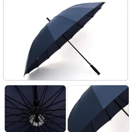 Parasol prosty z długą rączką 16K wiatroszczelny jednokolorowy parasol Pongee kobiety mężczyźni słoneczny deszczowy parasol logo na zamówienie WDH0803