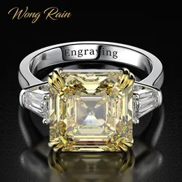 Wong Rain 100% 925 スターリングシルバー作成モアサナイト シトリン ダイヤモンド宝石結婚式の婚約指輪ファイン ジュエリー卸売 201112