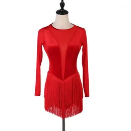 تنورة رقص للرقص اللاتينية الجديدة سيدة حمراء شرابة قياسية لاتينية فستان للبالغين أنيقة رومبا سامبا رقص تنورة 1313W