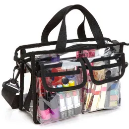 Nxy Cosmetic Bags Black Transparent for Women Brand Designer Travel Storage Shoulder Girl Fashion Make Up Messenger 220302